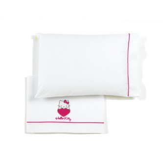 Completo lenzuolino ricamato lettino Hello Kitty Heart 001 Rosa [x8]